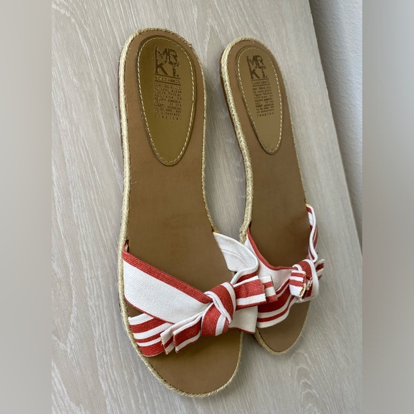 MRKT Market Faith slip on Sandal Shoe Flat Coral Cream fabric upper size 10 - Picture 2 of 8